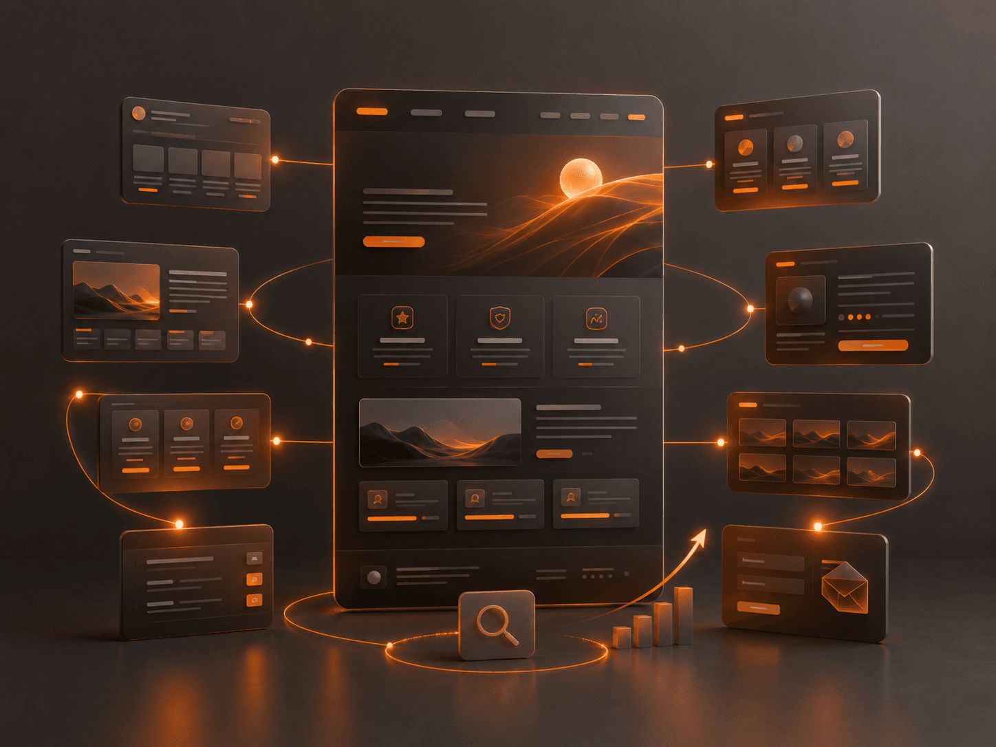 Orange and gray homepage information architecture illustration
