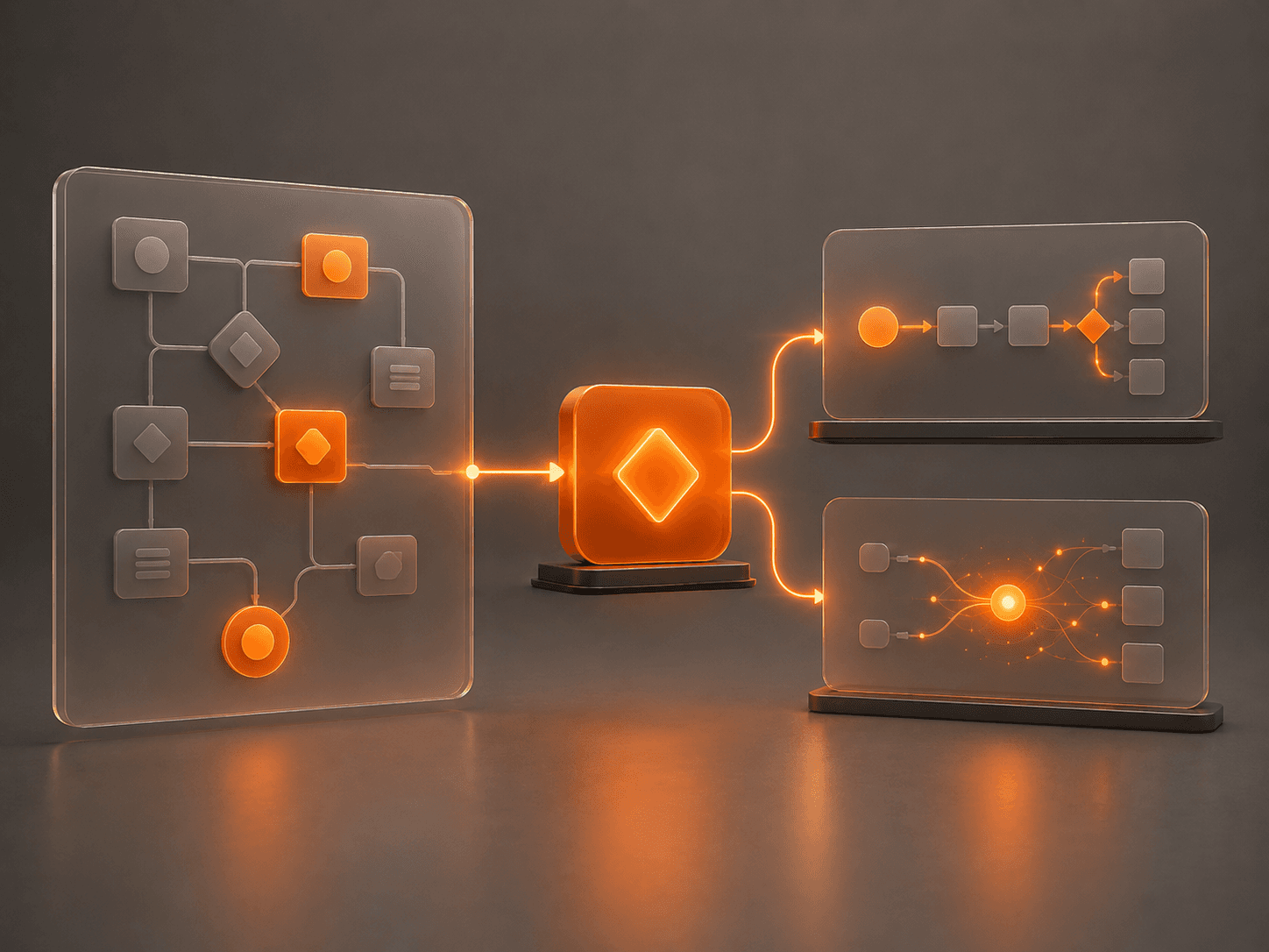 Orange-gray automation diagnosis diagram showing AI versus rule-based workflow paths