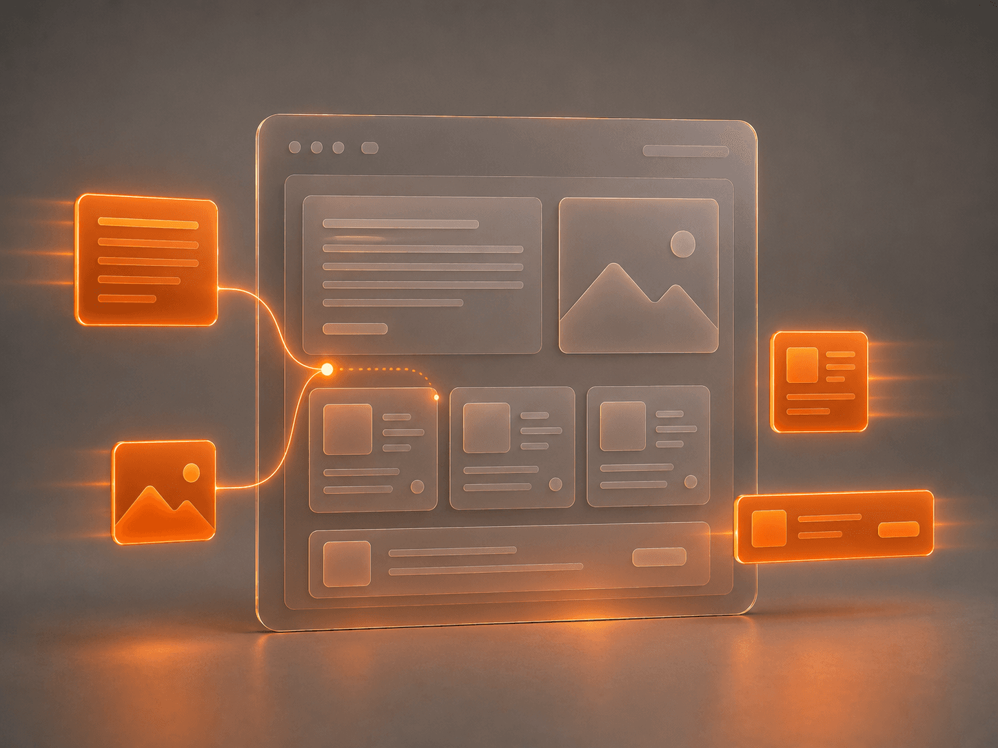 Orange-gray content management diagram showing no-code homepage updates