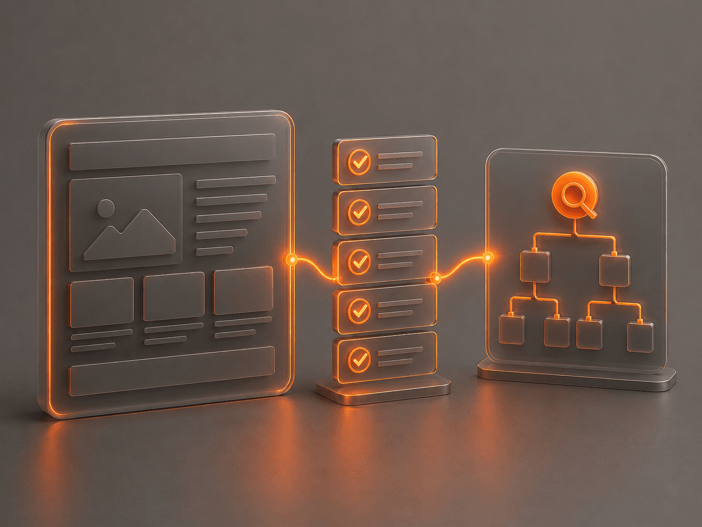 Orange-gray SEO checklist diagram showing search readiness handover