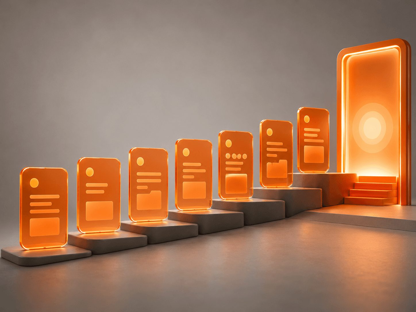 Orange seven-step conversion framework diagram leading toward action