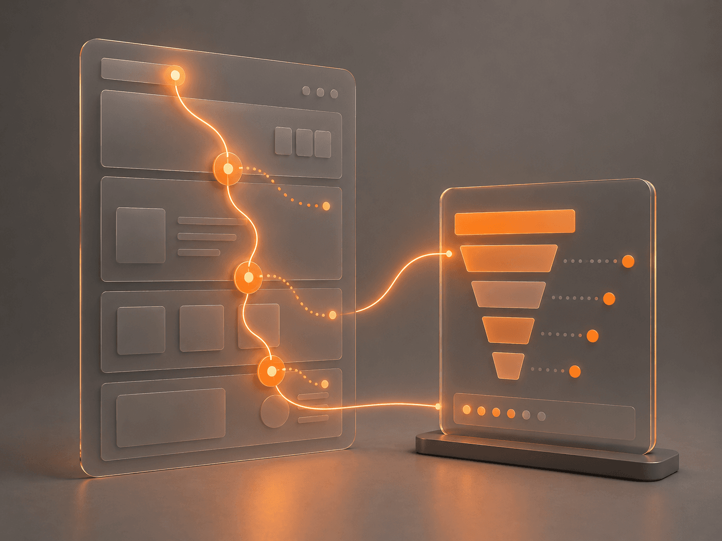 Orange visitor path and analytics diagram showing web app bottlenecks